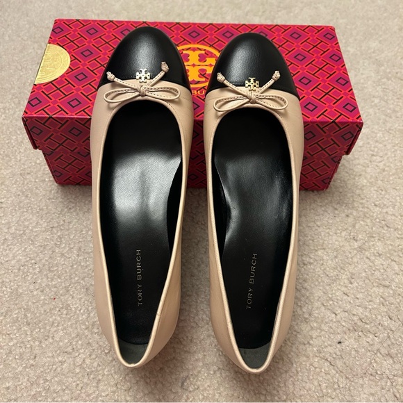 Tory Burch 45MM Leather Cap-Toe Ballet Block Heel Pumps in Pink/Black Size 6.5 - Picture 6 of 13